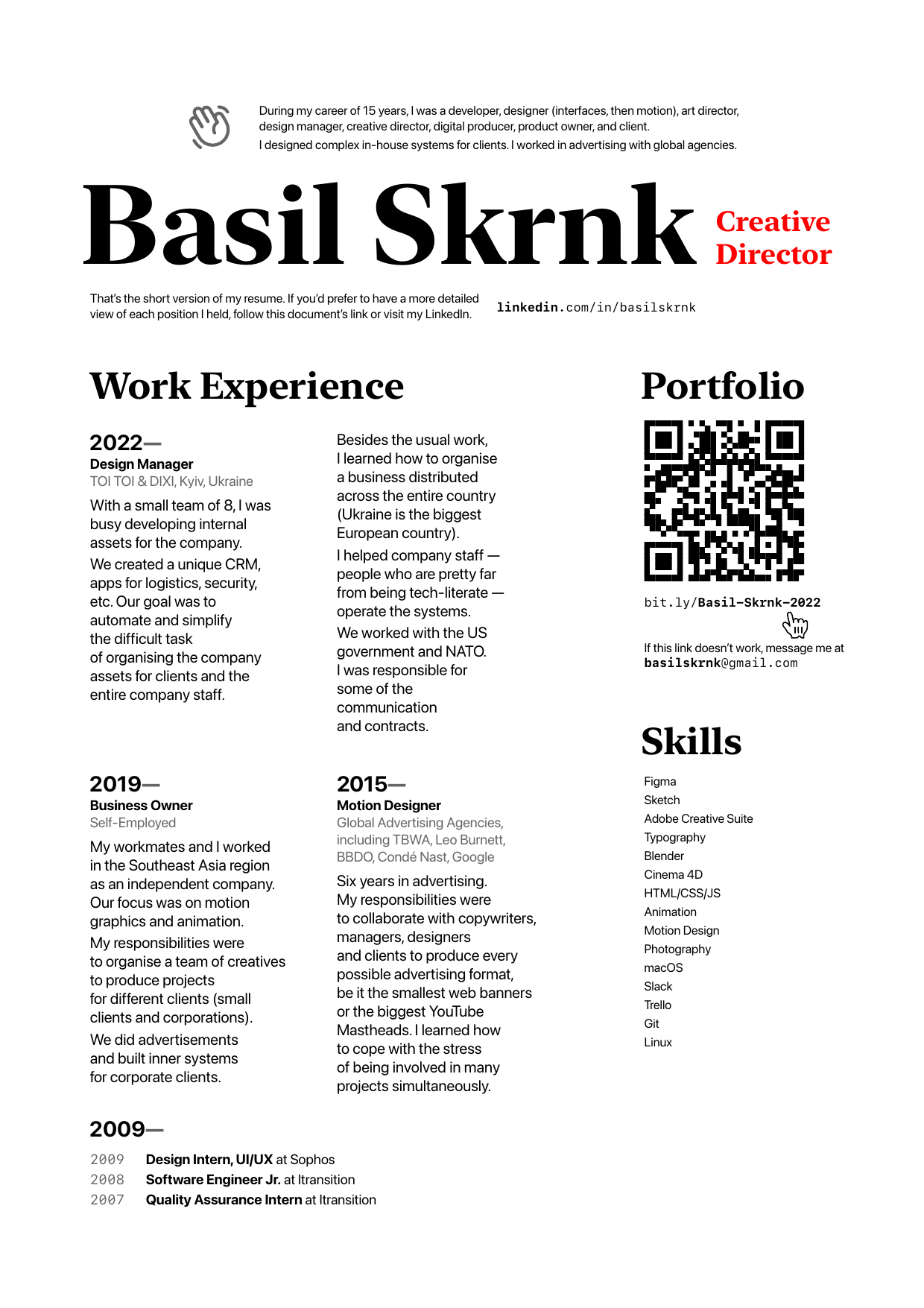 Simple version of résumé that I designed in Sketch, in the middle of 2022. It’s radically simple