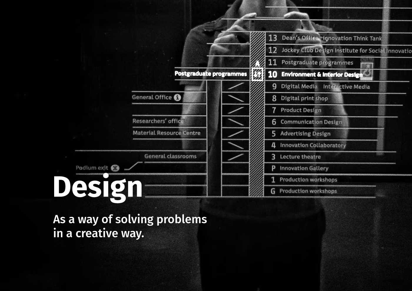 Self-shot in the elevator of Hong Kong’s Polytechnic University. Highlighted floor is 10th, Environment & Interior Design. Below it is Digital Media, Interactive Media
